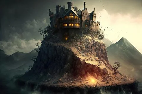 A Fort On A Volcano Stock Illustration