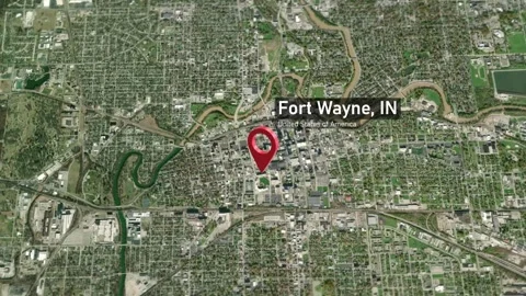 Fort Wayne City Map Zoom (IN, USA) from Space to Earth Stock Footage 295718092