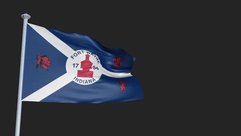 Fort Wayne Indiana - Loopable 3D flag animation with Alpha Channel and Transp Stock Footage 90972870