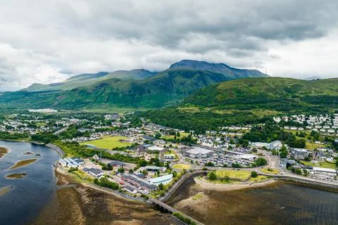 Fort William from a drone River Lochy Lochaber West Highlands Scotland UK Stock Photos