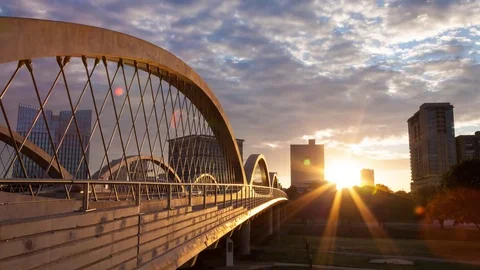 Fort Worth Landmark 7th Street Bridge SUNRISE time-lapse NICE! Stock Footage