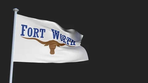 Fort Worth Texas - Loopable 3D flag animation with Alpha Channel and Transpar Stock Footage 90973272