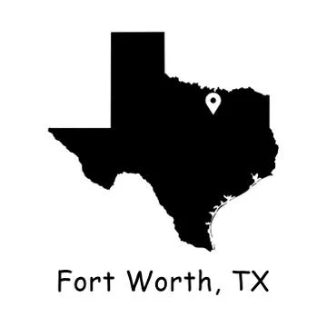 Fort Worth on Texas State Map with Location Pin on Fort Worth City Stock Illustration