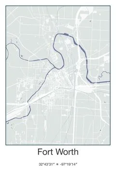 Fort Worth, Texas - vector map of city in Gray, Blue, Green, White colors Stock Illustration