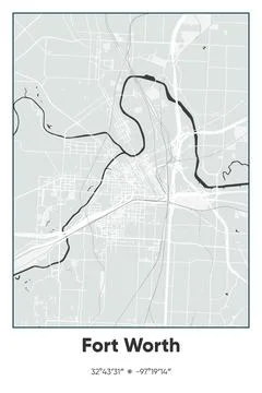 Fort Worth, Texas - vector map of city in Gray, Black, White colors Stock Illustration