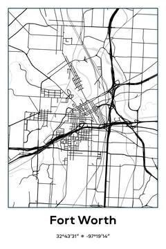 Fort Worth, Texas - vector map of city in Black, white, gray colors Stock Illustration