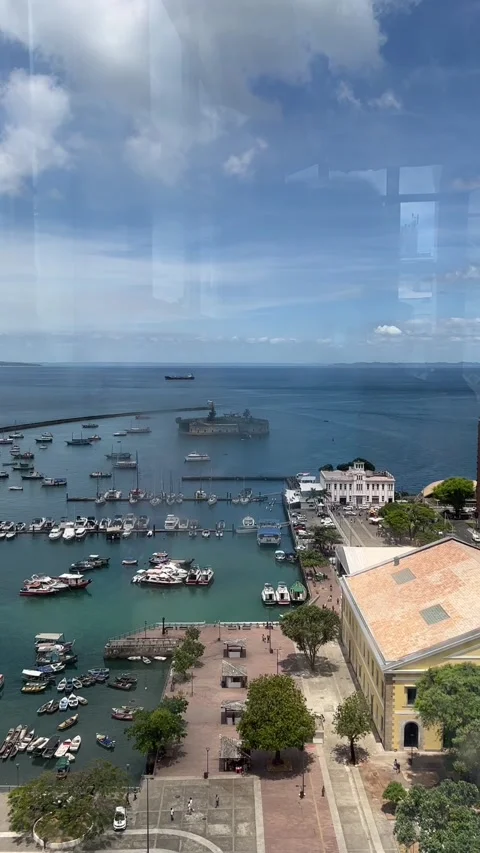 Forte de Sao Marcelo and Harbor Aerial View in Salvador Bahia Brazil Видео 343440943