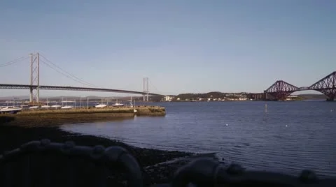 Forth Bridge and Forth Road Bridge Stock Footage 21894310