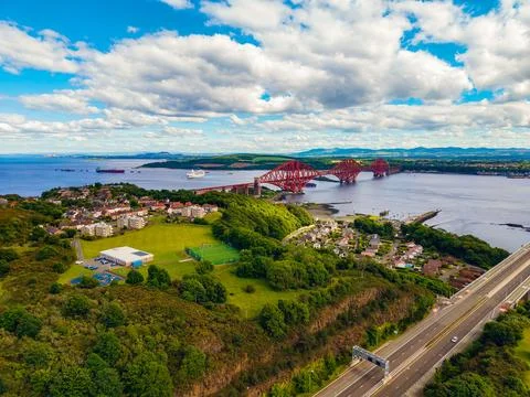 Forth Bridge and North Queensferry aerial view near Edinburgh in Scotland Stock Photos