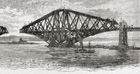The Forth Bridge, before completion, Scotland. late -19th century.  From Great E Stock Photos