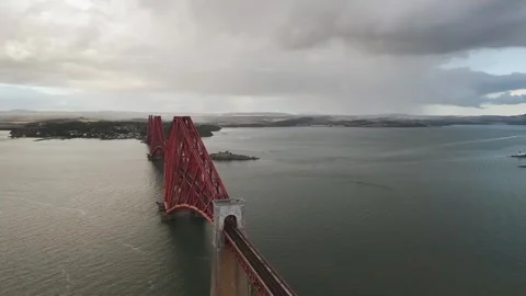 Forth Bridge from a drone, Queensferry Crossing, Forth Estuary, Scotland Stock Footage 317462290