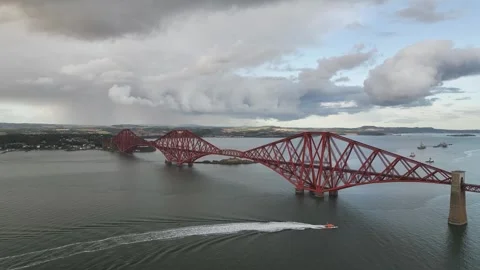 Forth Bridge from a drone, Queensferry Crossing, Forth Estuary, Scotland Stock-Footage 317462306