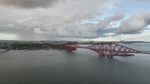 Forth Bridge from a drone, Queensferry Crossing, Forth Estuary, Scotland Stock-Footage 317462308