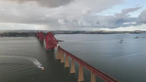 Forth Bridge from a drone, Queensferry Crossing, Forth Estuary, Scotland Stock-Footage 317462324