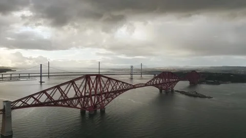 Forth Bridge from a drone, Queensferry Crossing, Forth Estuary, Scotland Stock-Footage 317462325