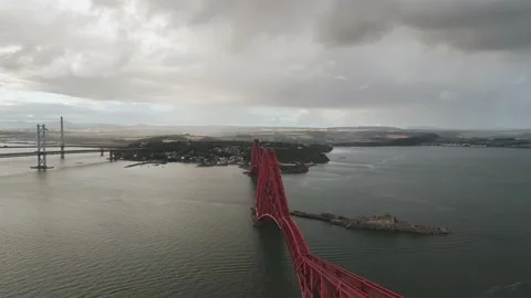 Forth Bridge from a drone, Queensferry Crossing, Forth Estuary, Scotland Stock-Footage 317462331