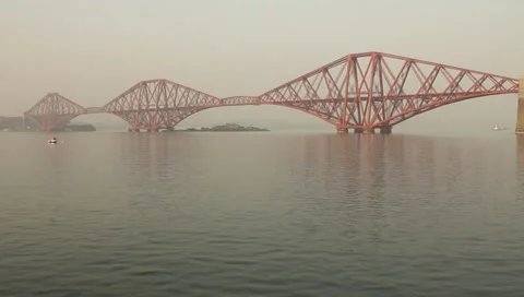 The Forth Bridge (or Forth rail bridge) near Edinburgh, Scotland. Stock Footage 10895913