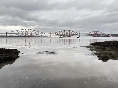 Forth Bridge railway structure spanning Firth of Forth estuary, Scotland Stock Photos