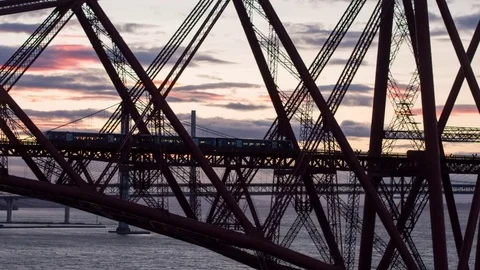 Forth Bridge - Train crossing North Stock Footage 85240040