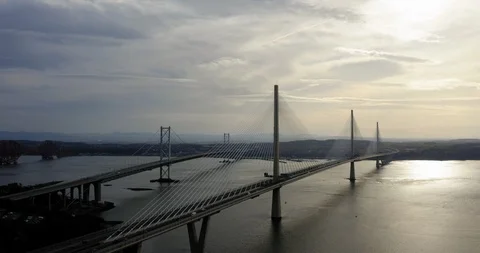 Forth Bridges (Queensferry Crossing) Aerial Timelapse in Spring, 2019 Stock Footage 103476098