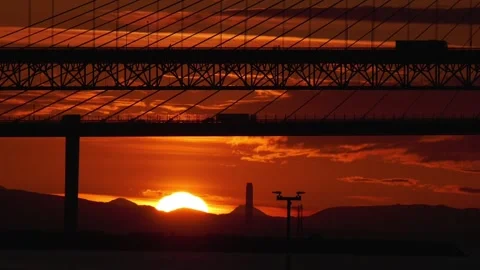 FORTH BRIDGES AT SUNSET, SOUTH QUEENSFERRY Stock Footage 248963232
