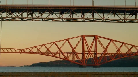 Forth Rail Bridge in Dusk Light, Edinburgh Stock Footage 84953306
