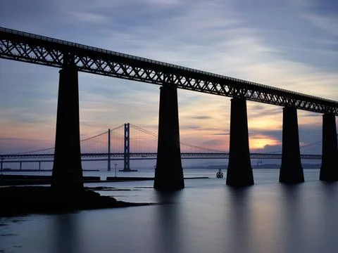 Forth Rail Bridge Sunset, Scotland Stock Photos