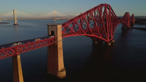 Forth rail bridge train passing Stock Footage 152135169