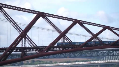 Forth Rail Bridge With Train Passing Stock Footage 251716196