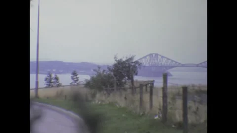 Forth road bridge and forth rail bridge in scotland in the 70s Stock Footage 310661441