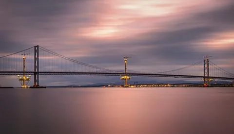 Forth Road Bridge and Queensferry Crossing in Edinburgh, Scotland Stock Photos