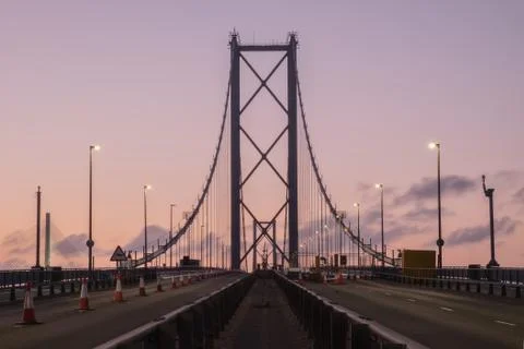 Forth Road Bridge closed for repairs in the evening Stock Photos