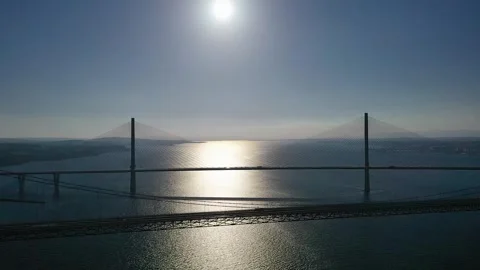 The Forth Road Bridge Silhouette At Dusk In South Queensferry, Edinburgh, Stock Footage 283944915