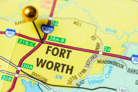 Forth Worth Texas Map, Highlighted City Location, USA Stock Photos