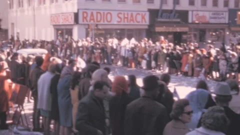 Forth Worth, USA - 1969: Apollo 12 astronauts in car welcomed by crowd in street Stock Footage 232857526