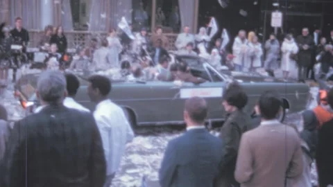 Forth Worth, USA - 1969: astronauts in car wave to spectators on welcome parade Video stock 232857543