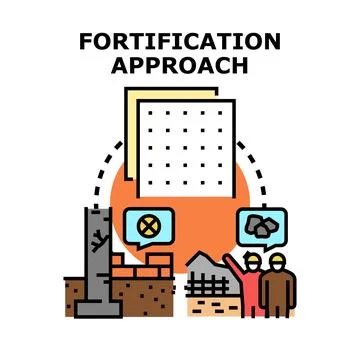 Fortification approach process building strong protection Stock Illustration