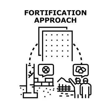 Fortification approach process building strong protection Stock Illustration