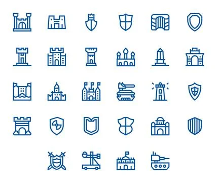 Fortification Comprehensive Vector Bundle with 28 Detail Enhanced Bold Line.. Illustrazione stock