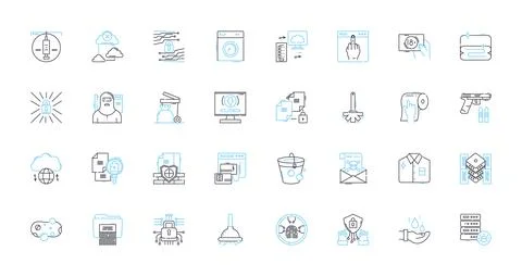 Fortification linear icons set. Citadel, Bastion, Rampart, Stronghold, Keep Stock Illustration