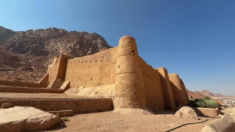 Fortified corner tower and defensive walls of Saint Catherine Monastery in the Vidéo 341650361