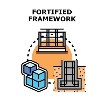 Fortified framework building construction concept with foundational elements Stockillustratie