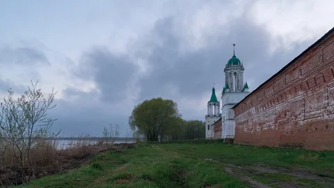 The fortress wall of the monastery timelapse Stock Footage 107492056