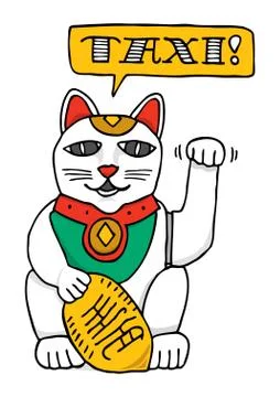 Fortune cat calling a cab Stock Illustration
