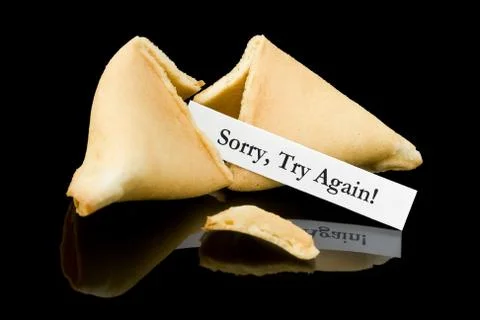 Fortune cookie: "Sorry, Try Again!" Stock Photos