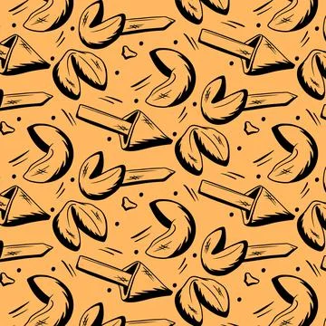 Fortune cookies seamless pattern drawn in sketch style Stock Illustration
