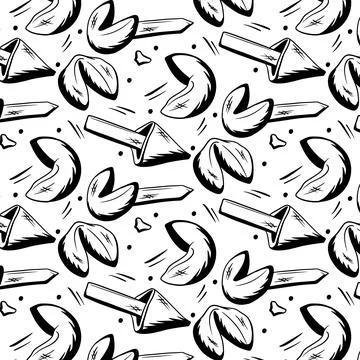 Fortune cookies seamless pattern drawn in sketch style Stock Illustration