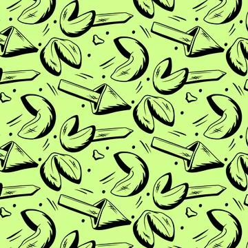 Fortune cookies seamless pattern drawn in sketch style Stock Illustration