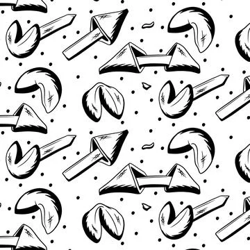 Fortune cookies seamless pattern drawn in sketch style Stock Illustration