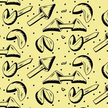 Fortune cookies seamless pattern drawn in sketch style Stock Illustration